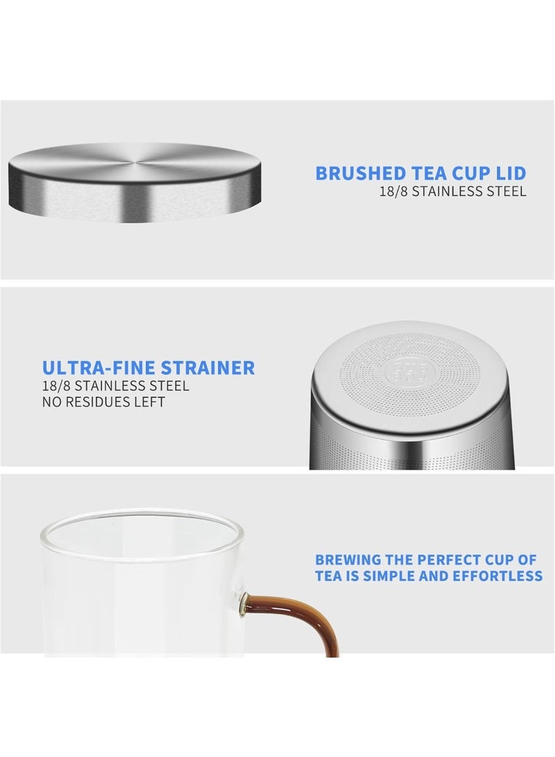 هوم زون 16.9 اونصة كوب شاي من زجاج البوروسيليكات مع سلة نقع وتصفية من الستانلس ستيل وغطاء كوب شاي لنقع الشاي السائب سعة 500 مل (شفاف/ذهبي) - Image 3